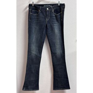 American Eagle Skinny Kick Jeans Dark Wash Bootcut Flare Stretch Size 12 Long